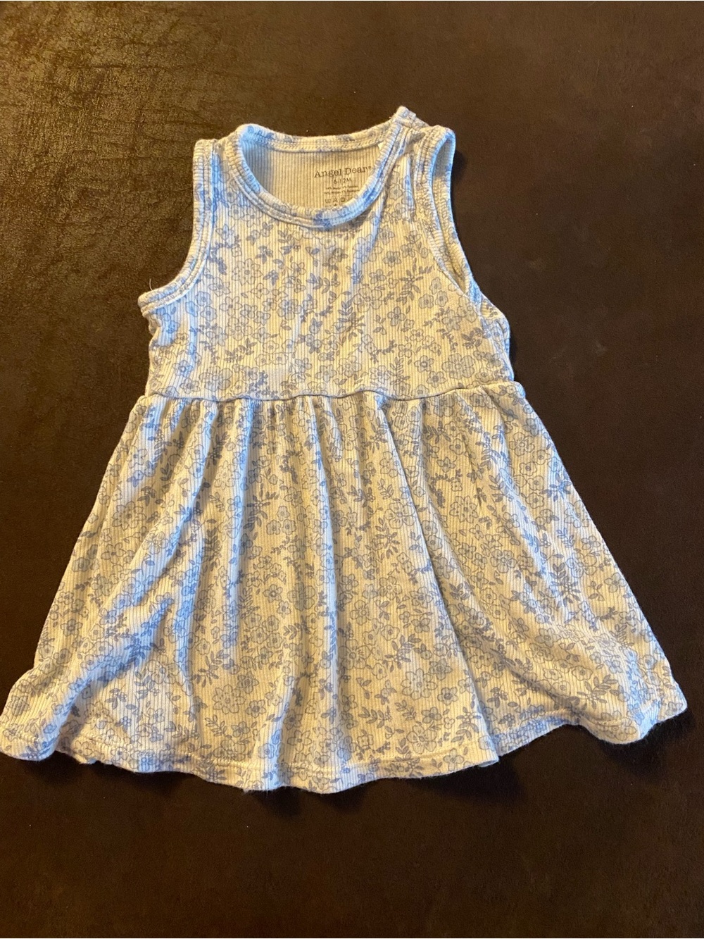 Angel Dear Light Blue Floral Ribbed Tank Dress for Kids